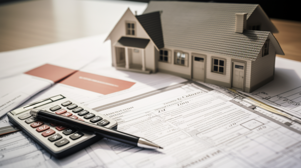 Replica home on table with financial documents