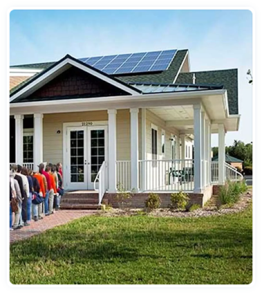 People lined up to view a home